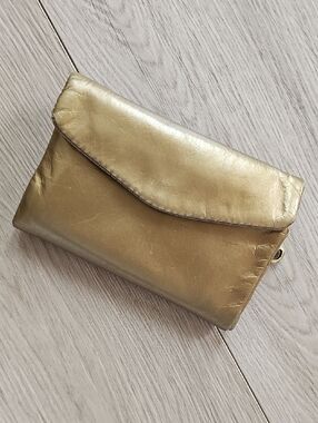 Hobo Leather Metallic Gold Bifold Small Compact Wallet